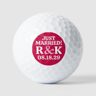 Balles De Golf Monogramme MARIÉ Rose Esperluette Fond Cramoisi