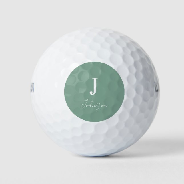 Balles De Golf Monogramme moderne Nom Sage Green (Devant)