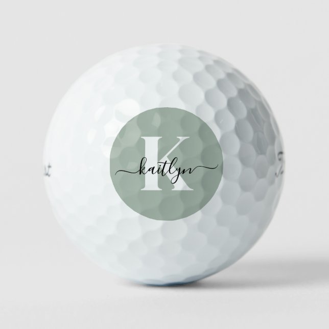 Balles De Golf Monogramme moderne Sage vert (Recto)