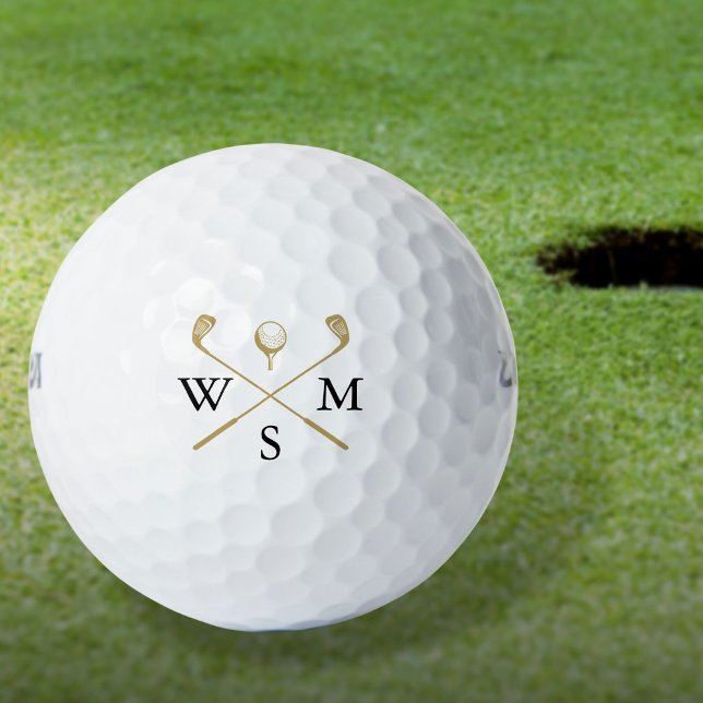 Balles De Golf Monogramme noir et or personnalisé (Custom Elegant Black And Gold Monogram Golf Balls)