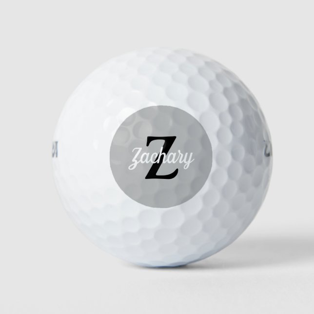 Balles De Golf Monogramme noir gris clair Retro Personnalisé (Devant)