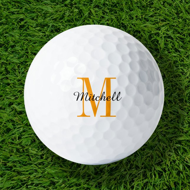 Balles De Golf Monogramme orange initial et nom personnalisé (Créateur téléchargé)