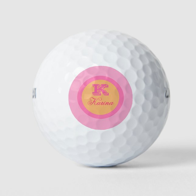 Balles De Golf Monogramme orange rose clair simple Nom moderne (Devant)