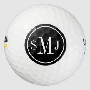 Balles De Golf Monogramme personnalisé Cadre noir et blanc