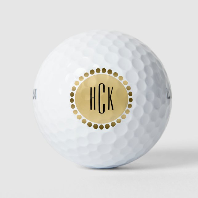 Balles De Golf Monogramme personnalisé Cercle d'or et points (Devant)