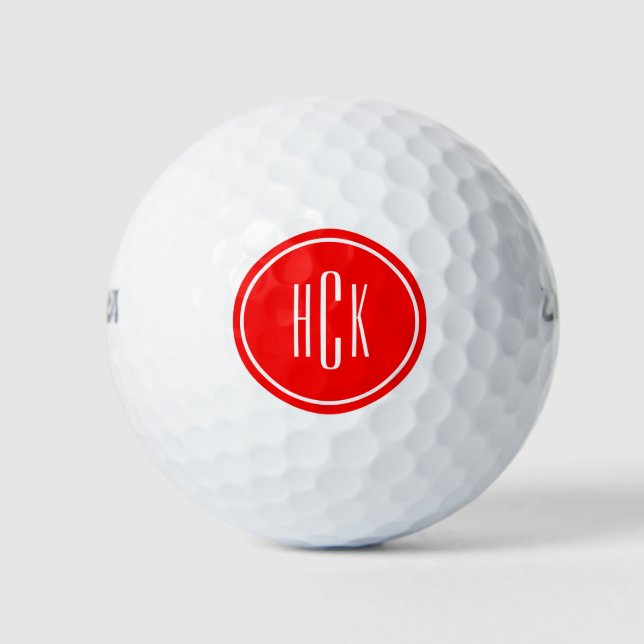 Balles De Golf Monogramme personnalisé Cercle rouge (Devant)