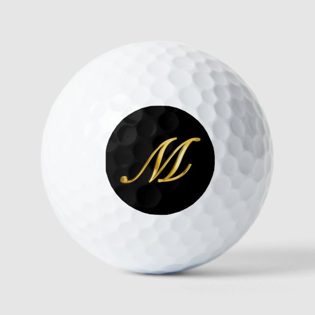 Balles De Golf Monogramme personnalisé élégant noir et or (Recto)