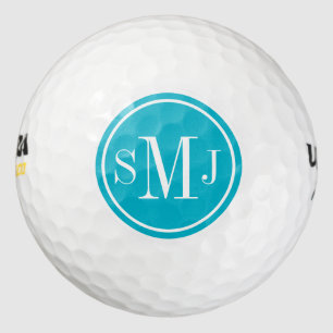 Balles De Golf Monogramme personnalisé et cadre bleu plongée