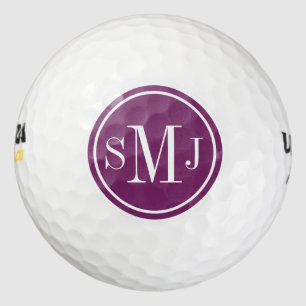 Balles De Golf Monogramme personnalisé et cadre pourpre magenta