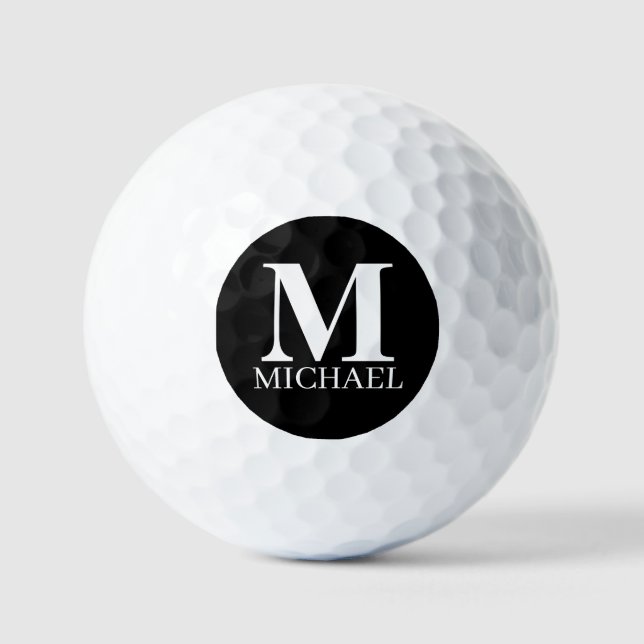 Balles De Golf Monogramme personnalisé noir et blanc (Recto)