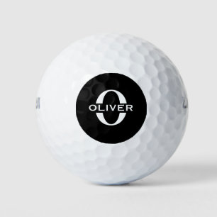 Balles De Golf Monogramme Personnalisé Noir Et Blanc Nom