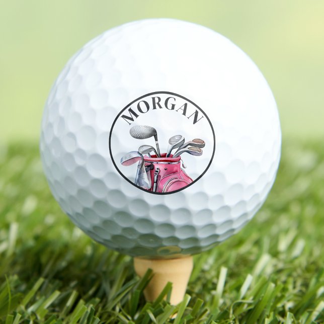 Balles De Golf Monogramme personnalisé rose personnalisé (Pink Name Monogram Golf Balls)