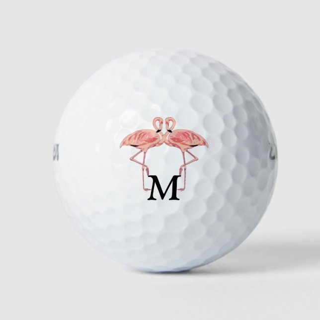 Balles De Golf Monogramme personnalisé Son et ses Flamants roses  (Devant)