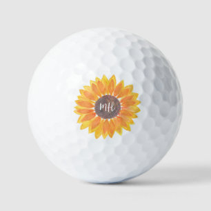 Balles De Golf Monogramme personnalisé Tournesol rustique