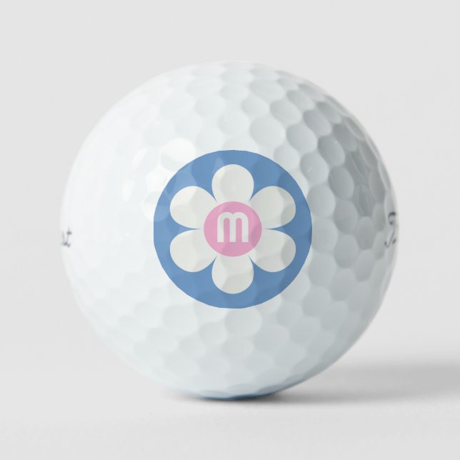 Balles De Golf Monogramme Puissance initiale Fleur Maisson rose e (Recto)