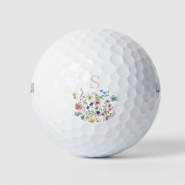 Balles De Golf Monogramme rose Floral (Devant)