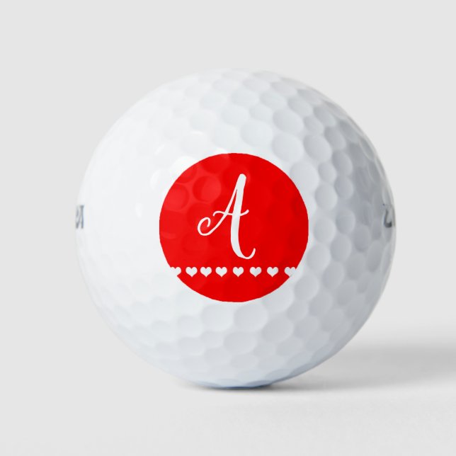 Balles De Golf Monogramme rouge et blanc initial (Devant)