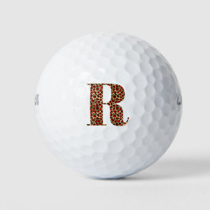 Balles De Golf Monogramme rouge et léopard d'or R