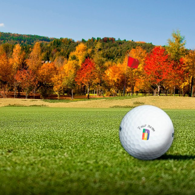 Balles De Golf Monogramme rouge jaune pourpre vert initial D (Créateur téléchargé)