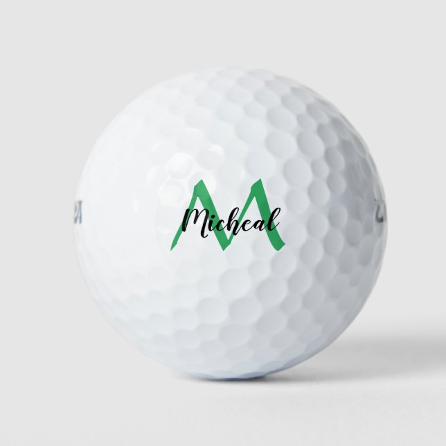 Balles De Golf Monogramme vert marin personnalisé Ajouter un nom (Devant)