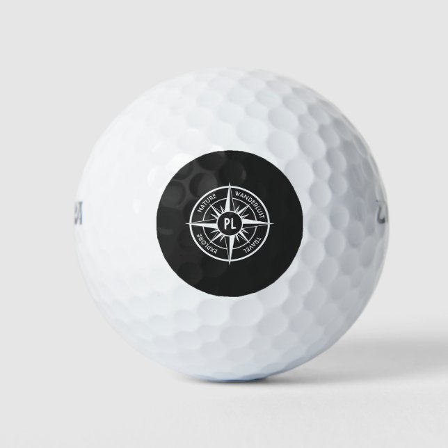 Balles De Golf Monographie d'emblème de compas noir et blanc (Devant)