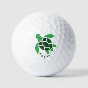Balles De Golf Mosaïque Jade Green Sea Turtle avec nom