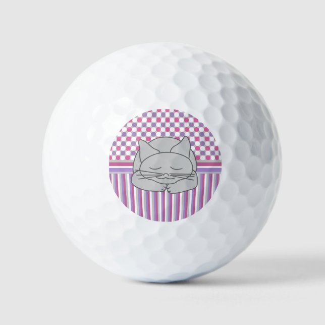 Balles De Golf Motif de chat gris dormant (Recto)