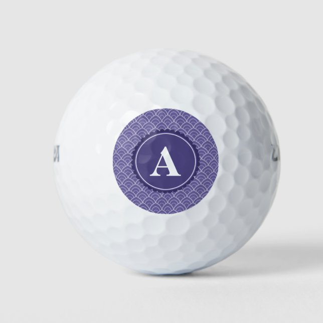 Balles De Golf Motif de monogramme blanc pourpre (Devant)
