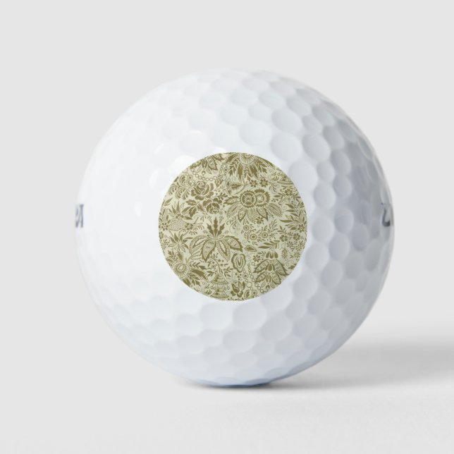 Balles De Golf Motif Floral Vert Sage Antique Damas (Devant)
