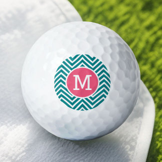 Balles De Golf Motif Girl Chevron avec Monogramme - Turquoise ros