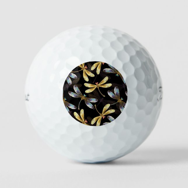 Balles De Golf Motif sans couture avec libellules d'or (Recto)
