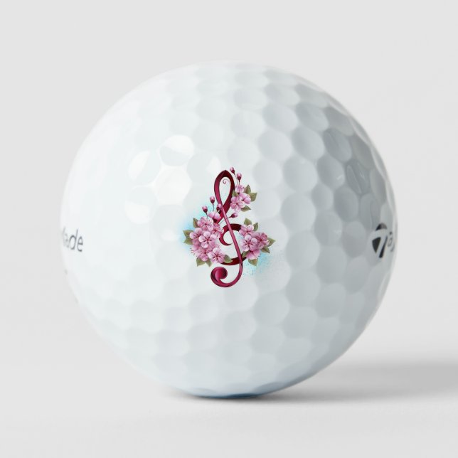 Balles De Golf Musical treble clef notes with sakura flowers (Recto)