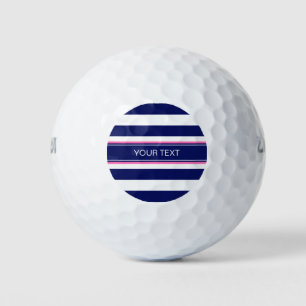 Balles De Golf Navy Blue Whirt Horiz Stripe Hot Pink Nom Monogram
