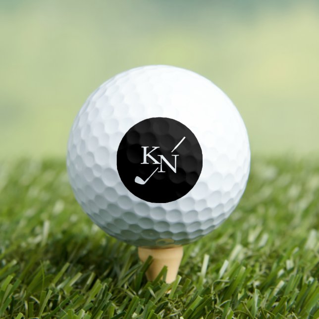 Balles De Golf Noir Blanc Monogramme Club Classic Nom initiales (T-shirt Insitu)