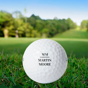 Balles De Golf Noir blanc monogramme initiales nom minimaliste