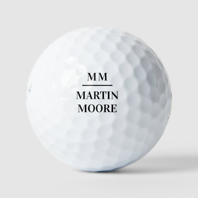Balles De Golf Noir blanc monogramme initiales nom simple (Devant)
