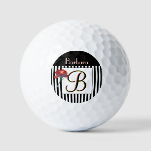 Balles De Golf Noir Blanc rayures un Rose 3 Couleur Monogramme Go