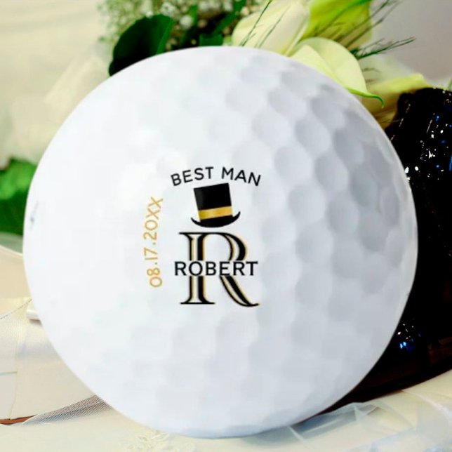 Balles De Golf Noir Or Monogramme Nom Meilleur Mariage Homme Fave (Créateur téléchargé)