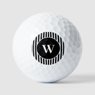 Balles De Golf Noir vintage et blanc classique rayé initial