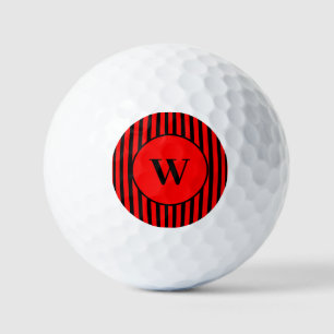 Balles De Golf Noir vintage et rouge classique rayé initial