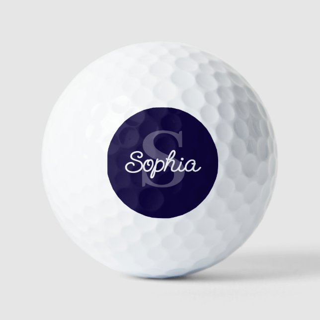 Balles De Golf Nom du script Monogramme bleu marine Dames (Recto)