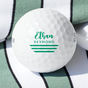 Balles De Golf Nom élégant de Golfeur avec 3 bandes vert-bleu