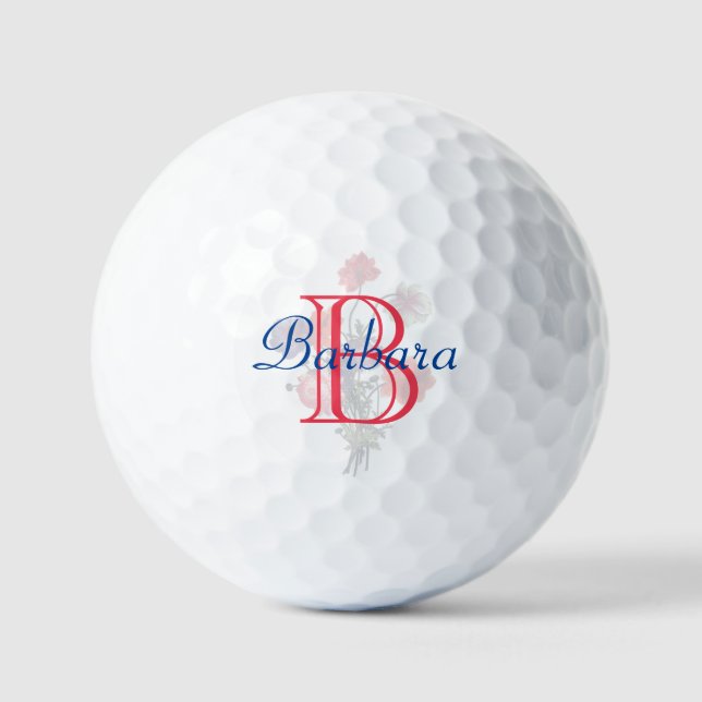 Balles De Golf Nom floral élégant personnalisé et monogramme (Recto)