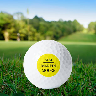 Balles De Golf Nom initial du monogramme jaune noir