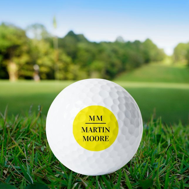 Balles De Golf Nom initial du monogramme jaune noir (Créateur téléchargé)