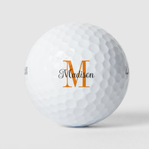 Balles De Golf Nom initial du monogramme orange personnalisé