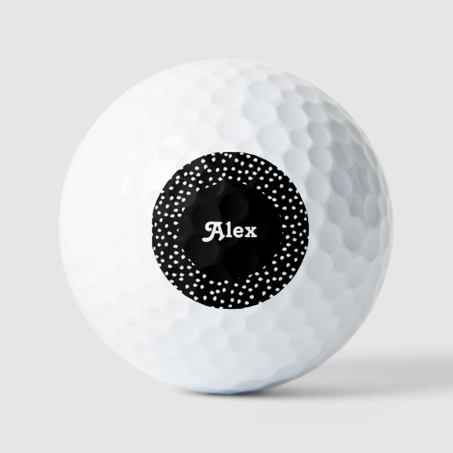 Balles De Golf Nom Modern Cute Polka Dot noir et blanc (Recto)