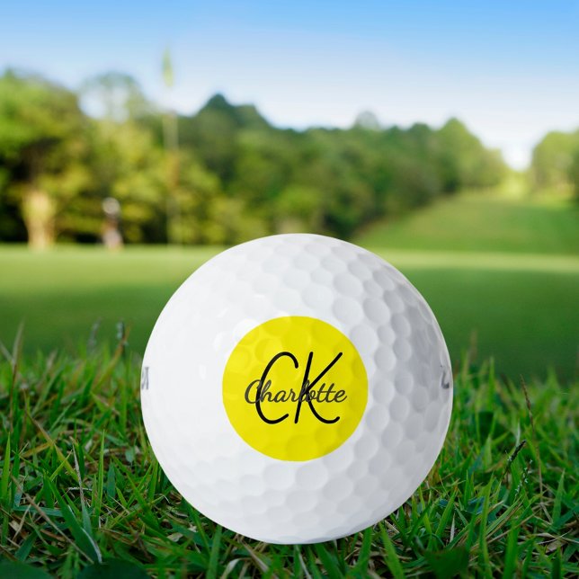 Balles De Golf Nom monogramme des initiales jaunes (Créateur téléchargé)