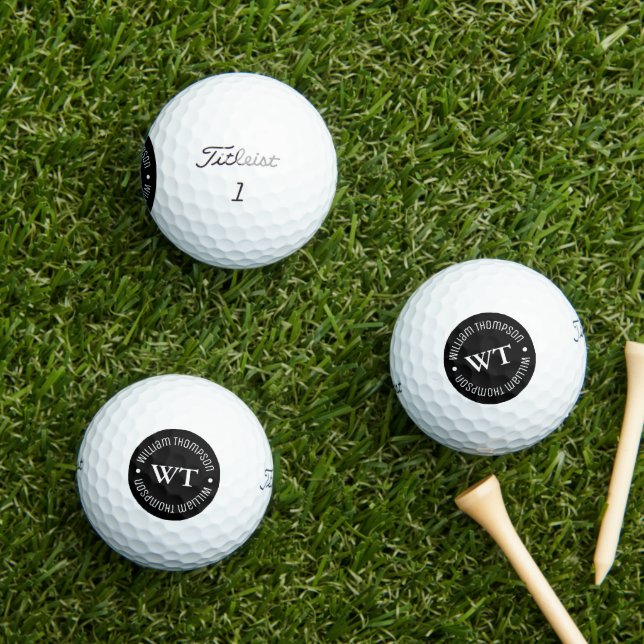 Balles De Golf Nom ( monogramme en cercle noir ) (Herbe in situ)