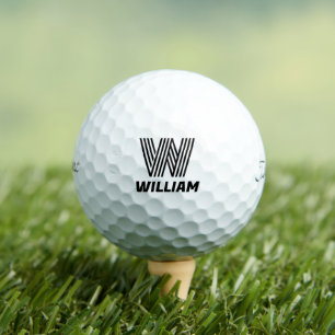 Balles De Golf Nom paraphé en noir, Monogramme personnalisé Gol